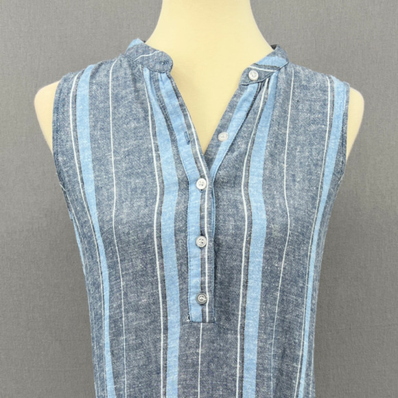Drew Dress Womens XS Morgan Blue Striped Sleeveless Tie Front Linen Blend Shift - Picture 3 of 12
